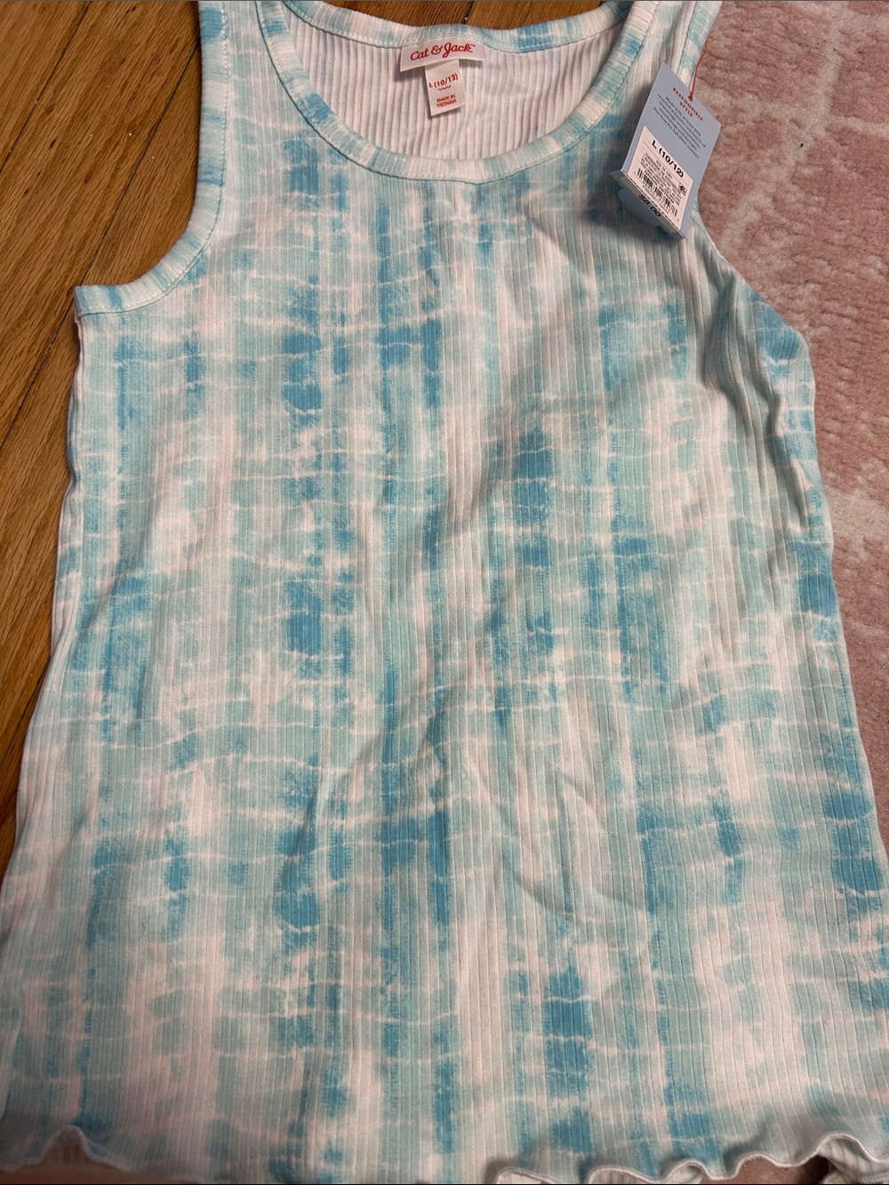 Cat & Jack Blue and White Tie-Dye Ribbed Tank Top